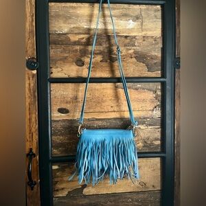 Blue Fringe faux leather Crossbody Bag